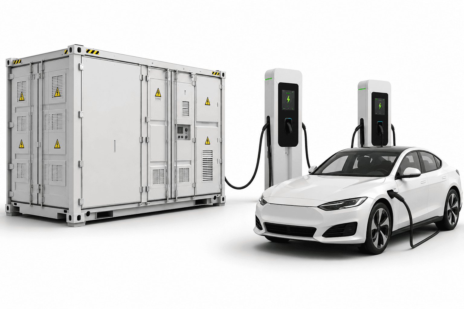 EV fast-charging station with battery buffer container