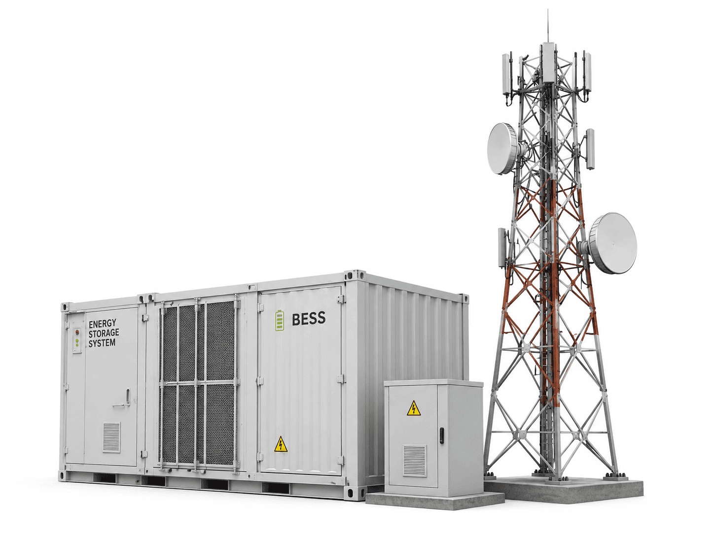 Telecom tower with energy storage system cabinet