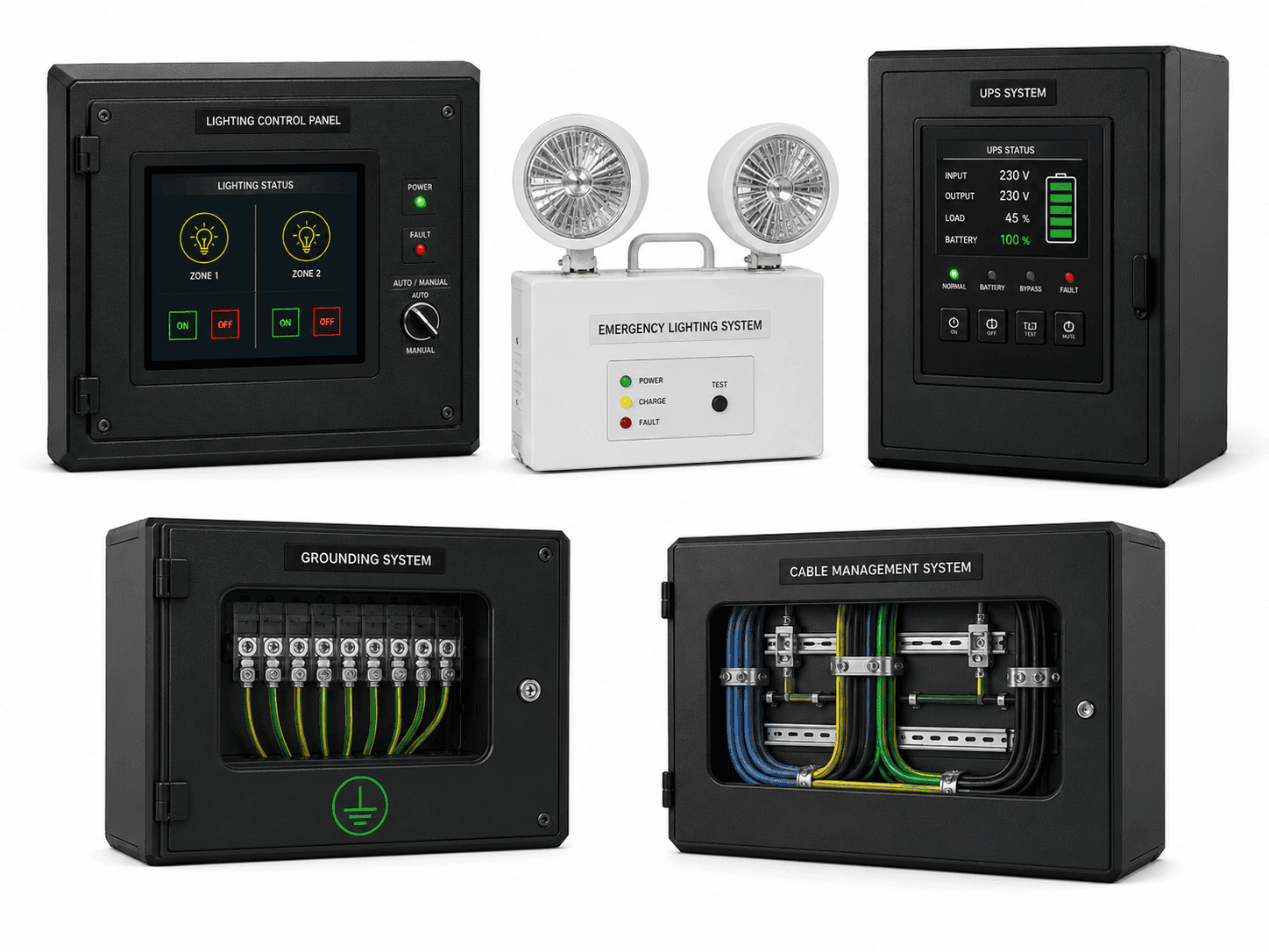 Auxiliary systems — lighting, UPS, emergency stop