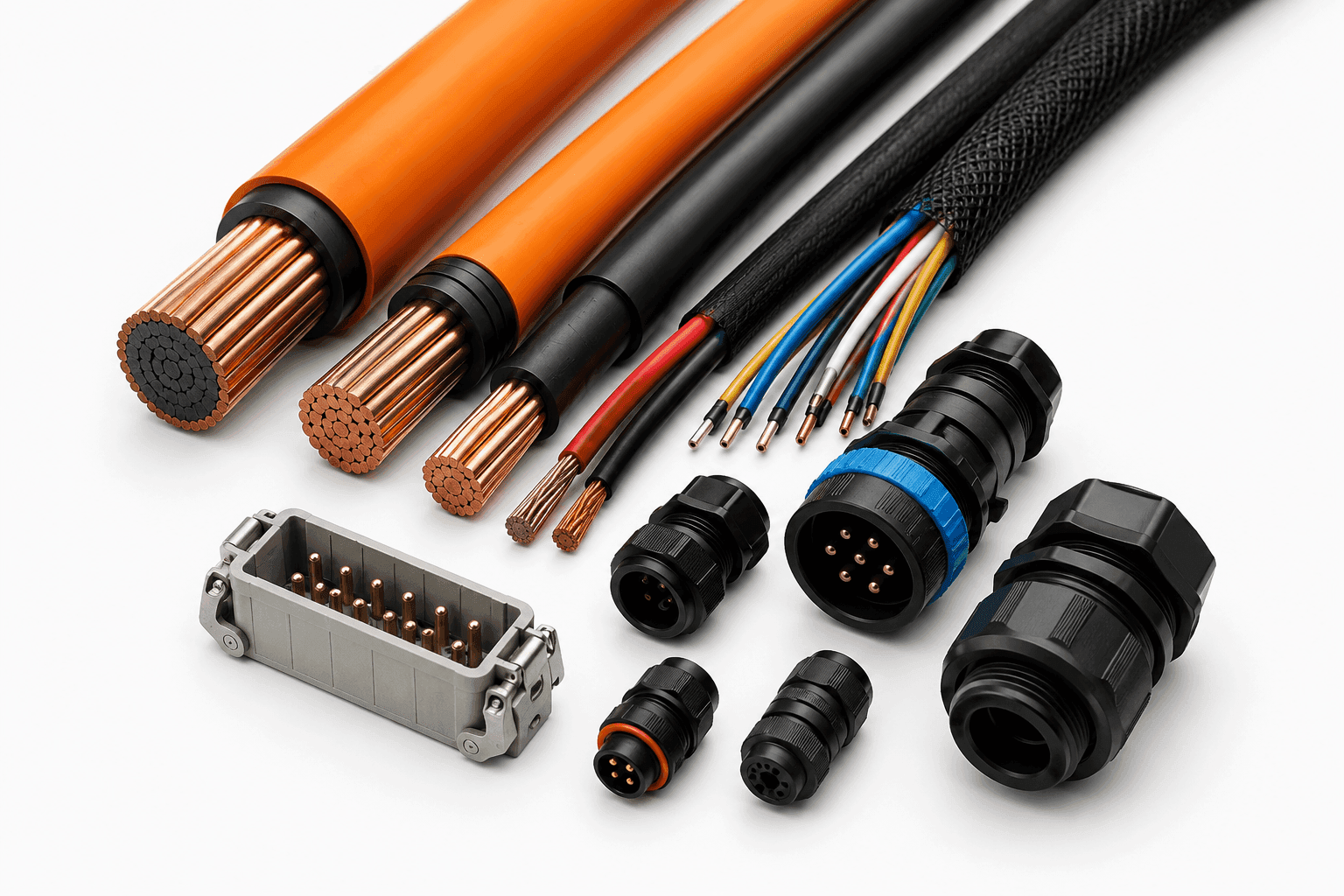 High voltage cables and industrial connectors