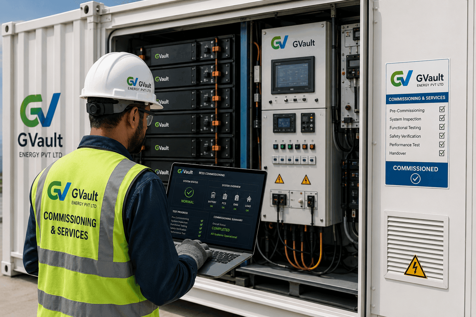 Engineer commissioning a BESS system