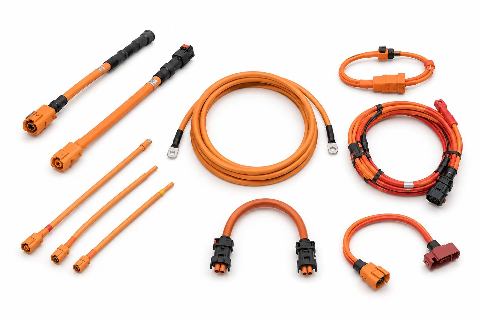 Orange high voltage wiring harness with integrated connector assembly